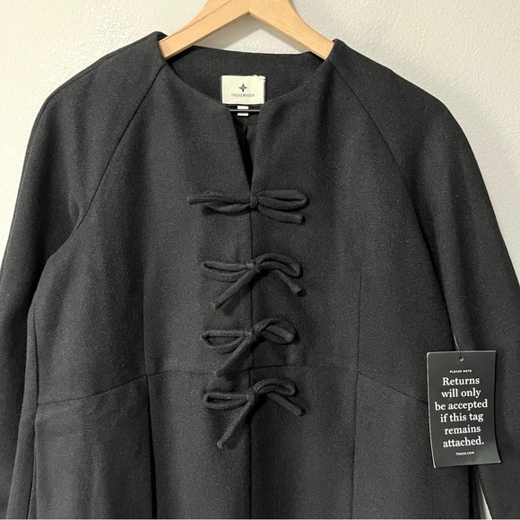 Tuckernuck Black Crepe Blair Bow Coat Dress Large - Picture 8 of 14